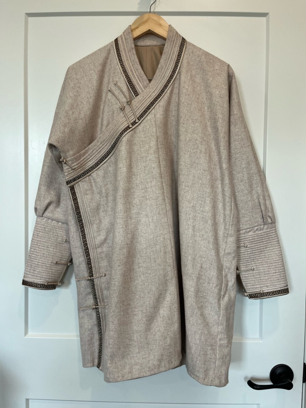 Handmade Japanese beige color kimono minimalist neutral unisex wool blend jacket